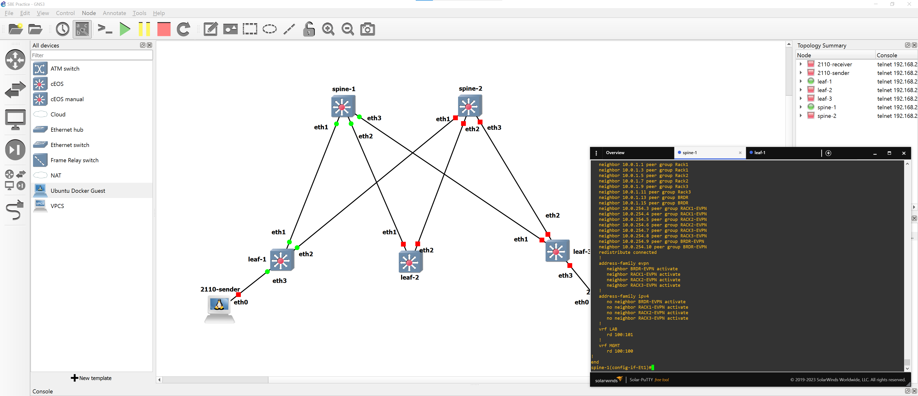 Using GNS3 to simulate a spine-leaf architecture